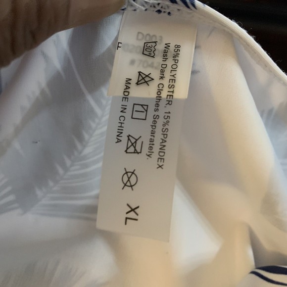 Womens XL Swimwear Bikini Bottoms High Rise Briefs Shirred Blue White Print NWOT - Picture 10 of 11